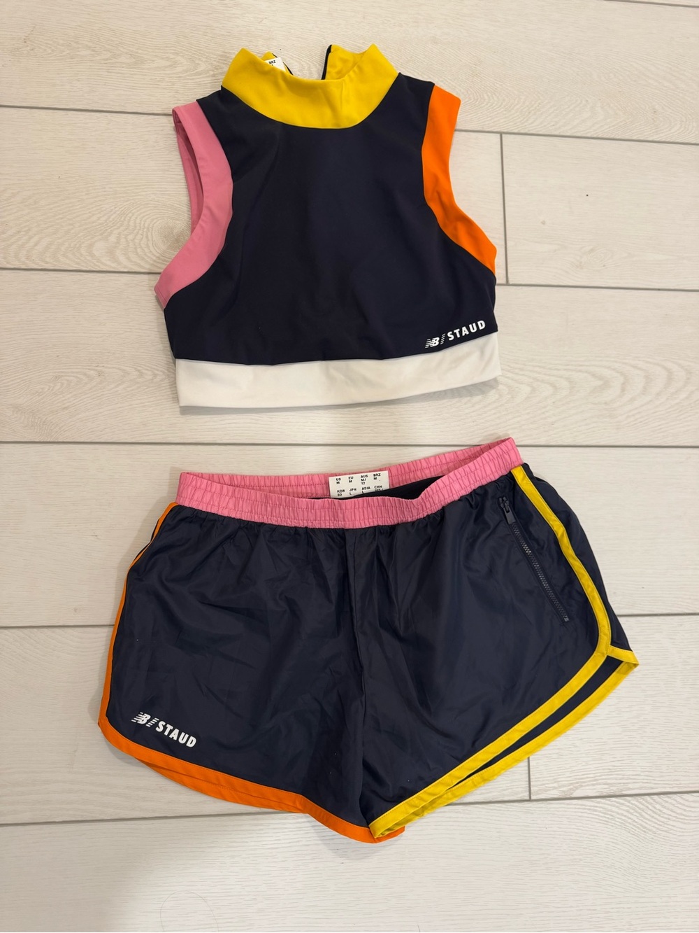 Staud x New Balance Colorblock Athletic Set Sports Bra and Short- Navy M